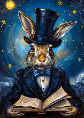 Rabbit in Top Hat Reading