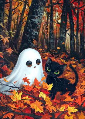 Ghost and Black Cat in Autumn