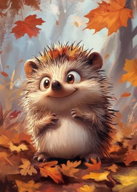 Cute Hedgehog in Autumn