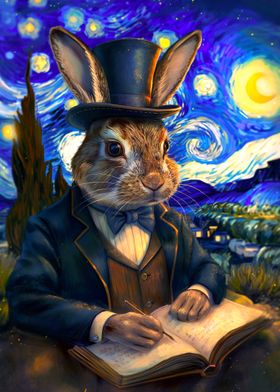 Scholar Rabbit Starry Night