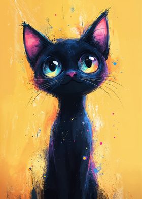 Cute Black Cat Painting