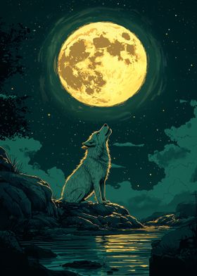 Wolf Howling at the Moon