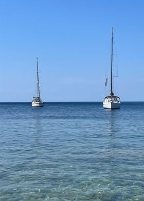 Two Sailboats at Sea - Greece