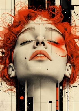 Redhead Woman with Geometric Background