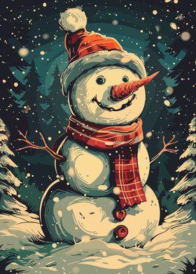 Smiling Snowman in Winter