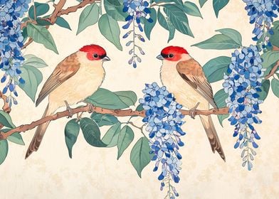 Birds on Wisteria Branch