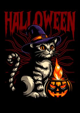 Halloween Cat with Jack-o'-Lantern