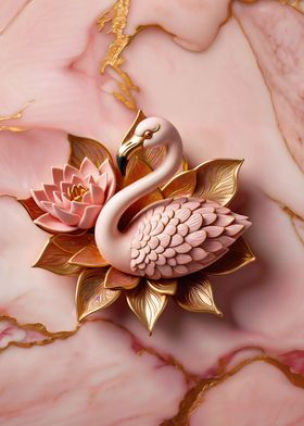 Pink flamingo in lotus