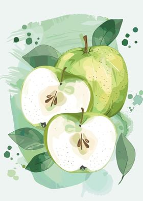 Green Apple Watercolor Illustration