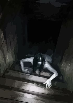 Ghostly Figure in Dark Stairwell