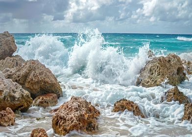 Ocean Waves Crashing on Rocks