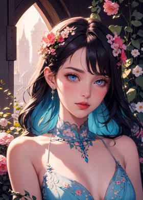 Anime Girl with Flowers