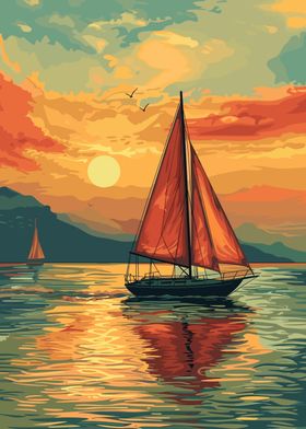 Vintage Sailboat Scenery