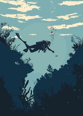 Diver Diving Illustration