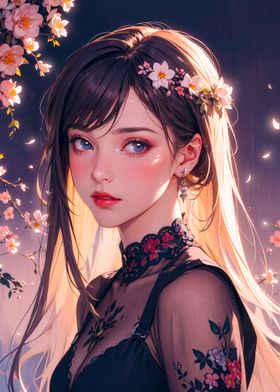 Anime Girl with Flowers