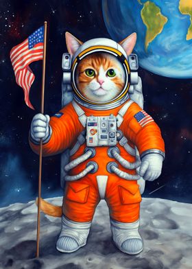 Cat Astronaut on the Moon