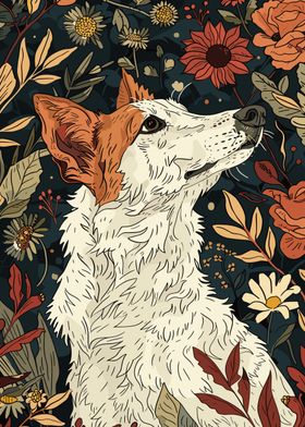 Dog in Floral Garden