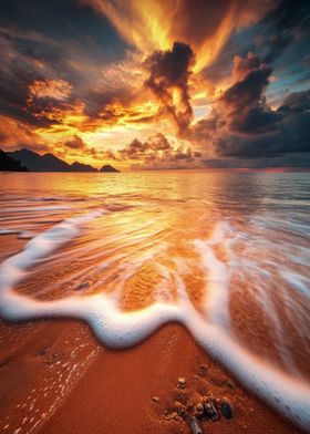 Fiery Sunset on the Shore