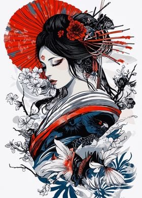 Geisha with Cherry Blossoms