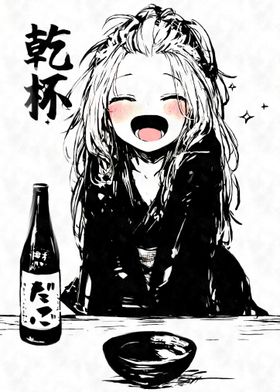 Anime Girl with Sake