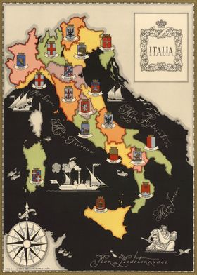 Vintage Italy Map 1934