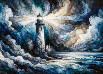 Lighthouse in Stormy Sea