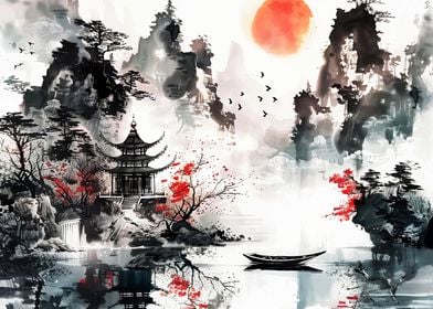 Japanese Ink Wash Landscape