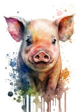 Watercolor Pig Portrait