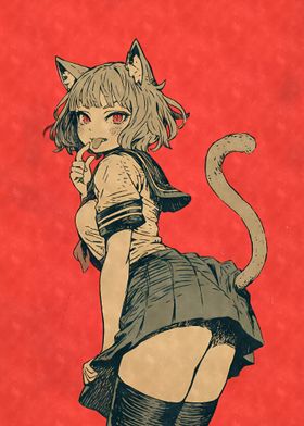 Vintage Cat Girl in School Uniform