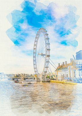 London Eye Watercolor