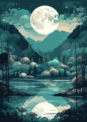 Mountains Trees Moon