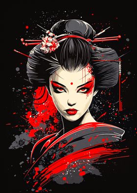 Geisha with Red Splashes