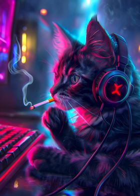 Neon Gamer Cat