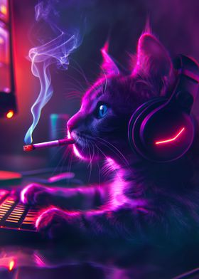 Gamer Cat with Headphones