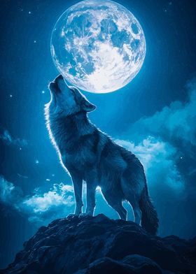 Wolf Howling at the Moon