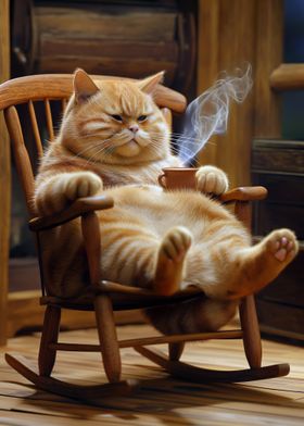 Relaxed Cat in Rocking Chair