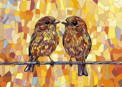 Two Birds on a Wire Cubism Style