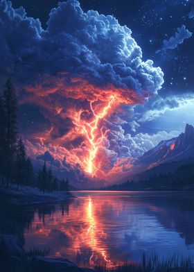 Lightning Storm Over Lake