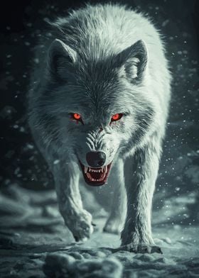 White Wolf with Red Eyes