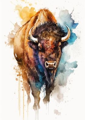 Watercolor Bison