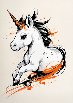 White Unicorn with Orange Mane