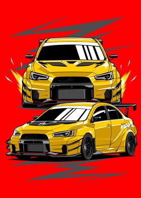 Yellow Mitsubishi Lancer Evolution