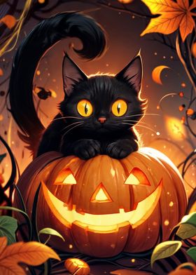 Black Cat on Pumpkin