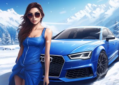 Woman in blue and Audi