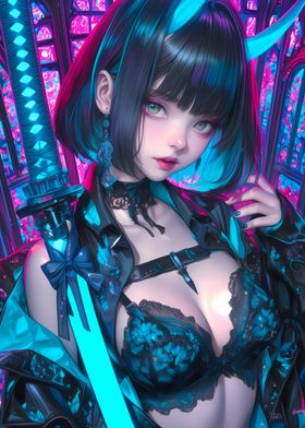 Cyberpunk Anime Sexy Demon Girl