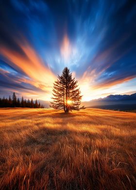 Sunrise Through Pine Tree