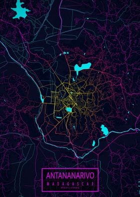 Antananarivo City Map Neon