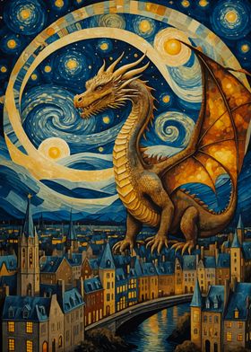 Dragon Over Cityscape