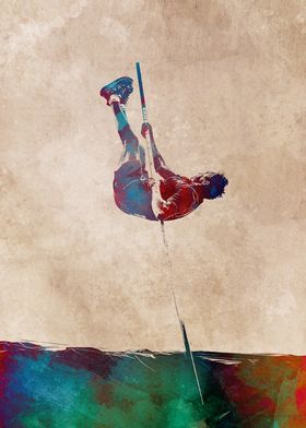 Pole Vault Watercolor Art