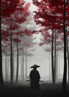 Samurai in Red Forest